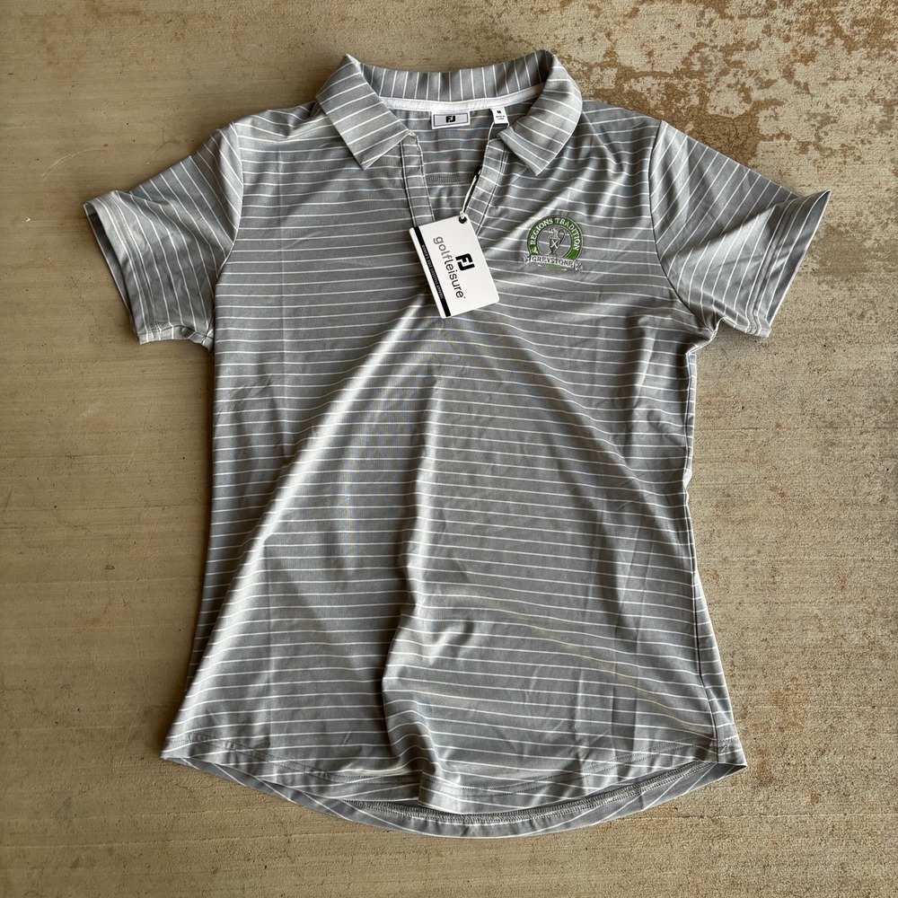 Footjoy Womens Golfleisure Stripe Polo Grey White Regions Tradition Medium Golf